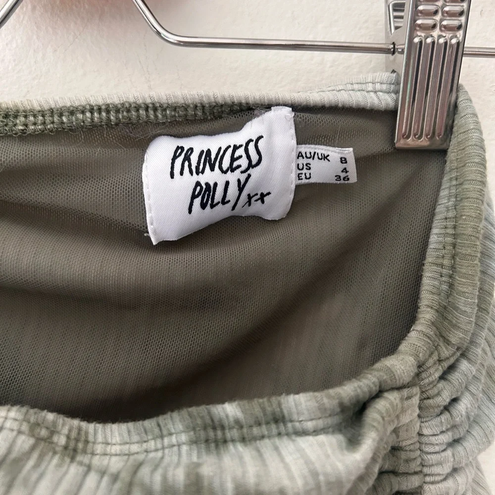 🌿 Princess Polly Size 4 Sage Green Marble Tie-Dye Mini Skirt – Ruched Sides